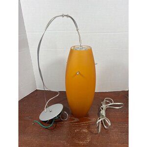 Vintage MCM Lighting Orange Glass Pendant Light Fixture With Silver Accents